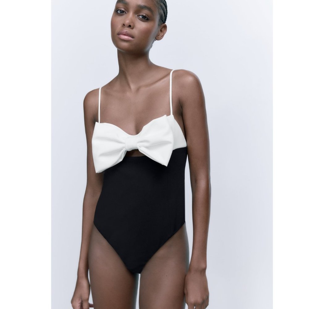 Zara Bow Bodysuit Black White BWT - Picture 1 of 17